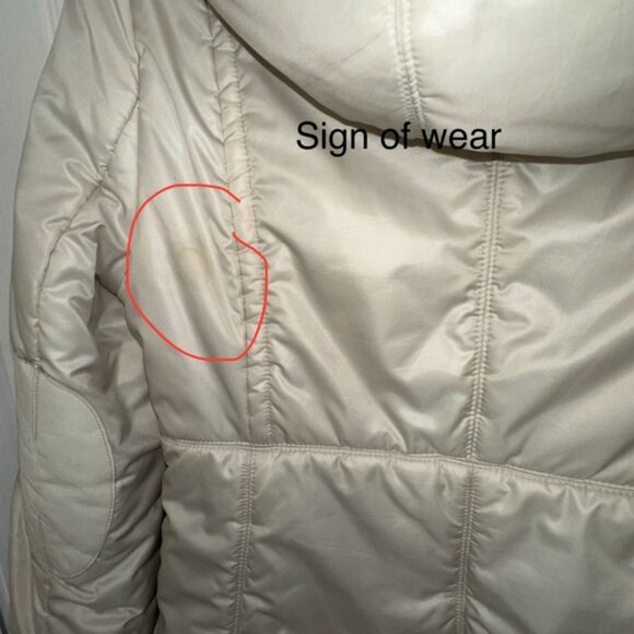 Mackage Cream Mid-length Down WOOL Leather Puffer jacket Coat with Fur Hood sz S - Picture 14 of 15